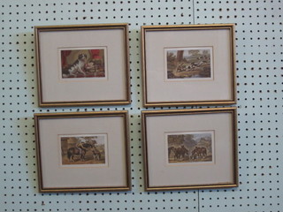 12 various coloured hunting prints, contained in gilt frames 3" x  4"