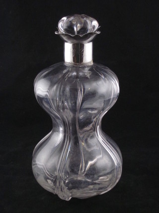 A circular Edwardian waisted glass decanter with silver collar, Sheffield 1903