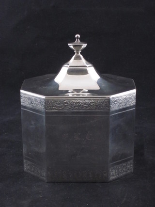 A silver Georgian style caddy of lozenge form with hinged lid, Chester 1919, 9 ozs  ILLUSTRATED