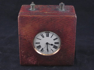 A Goliath open faced pocket watch, the dial marked MMC and  with Roman numerals, contained in a polished steel case and with  leather out case for use as a timing clock, some damage to dial,