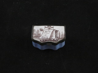 An 18th Century shaped trinket/patch box with hinged lid marked  A Token of My Regard 2", hinge f,  ILLUSTRATED