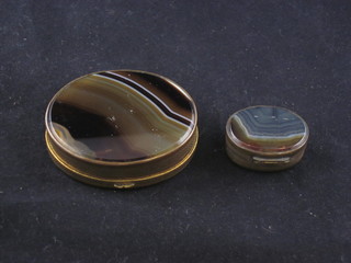 An oval agate box with hinged lid and gilt metal mounts 2 1/2"  and 1 other 1"