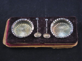 A pair of circular embossed silver salts, Chester 1893