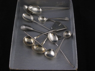 2 Victorian silver mustard spoons, 3 silver condiment spoons and  6 silver coffee spoons, f, 2 ozs
