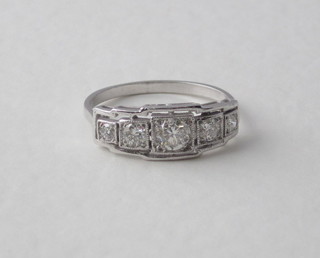 A lady's Art Deco style 18ct white gold dress ring set 4 circular  cut diamonds, approx 0.55ct