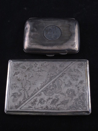 A Victorian silver cigarette case, Chester 1899 2 ozs and an Eastern white metal cigarette case