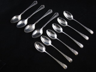 A set of 6 silver coffee spoons with engraved decoration,  Sheffield 1924 and 4 Edwardian silver coffee spoons, Birmingham 1906, 5 ozs
