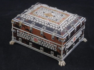 An Eastern rectangular tortoiseshell and ivory mounted trinket  box with hinged lid 4 1/2"