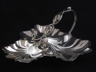 A silver plated scallop shaped 3 section dish