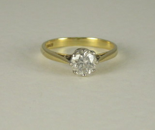An 18ct yellow gold dress ring set a solitaire diamond approx 1ct