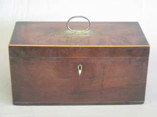 A 19th Century rectangular mahogany twin compartment tea caddy with hinged lid 12"