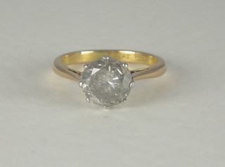 An 18ct yellow gold and platinum dress ring set a solitaire  diamond, approx 2.11ct