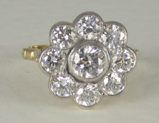 An 18ct yellow gold cluster dress ring set diamonds approx  1.90ct