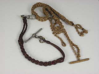 A woven hair watch chain and a leather watch chain