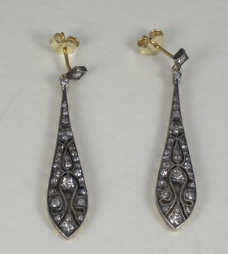 A pair of Victorian style pierced white gold pendant earrings set diamonds, approx 0.90ct