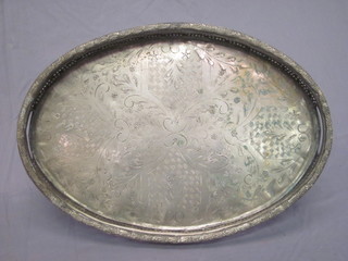 An oval silver plated twin handled galleried tea tray 16"
