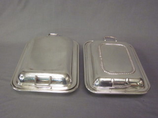 2 silver plated twin handled entree dishes and covers