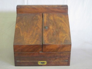 A Victorian mahogany stationery box with fitted interior, the base fitted a writing slope 15"