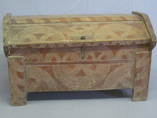A Transylvanian carved pine coffer with hinged lid 38"