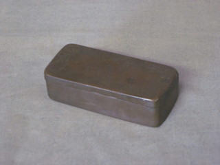 A rectangular engraved bronze snuff box with hinged lid 3"