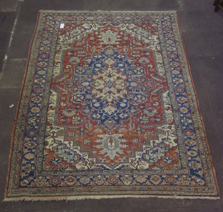 A Caucasian style carpet with central medallion 114" x 82"