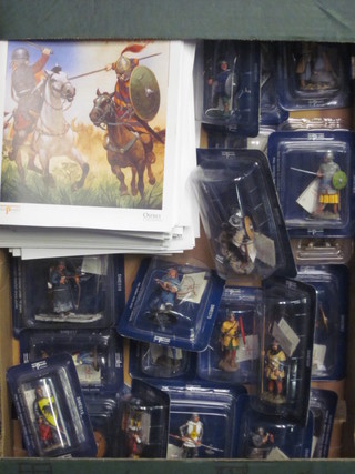 20 various Del Prado figures of mediaeval Knights, dismounted  and various editions of Mediaeval Warrior magazine