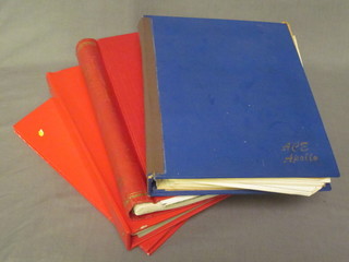 An ACE Apollo blue leaf stamp album, a Viscount album and 2  red stamp albums