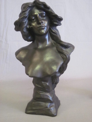 A bronzed Art Nouveau style head and shoulders portrait bust of  a girl 8"