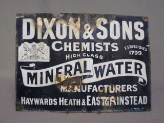 An enamelled advertising sign for Dixon & Sons chemist,  Haywards Heath and East Grinstead 10" x 14", some damage