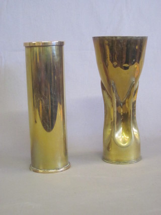 A Trench Art vase formed from a shell and 1 other shell case