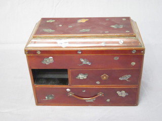 An Oriental lacquered trinket box with fitted interior, the base fitted 1 long and 1 short drawer 9 1/2"