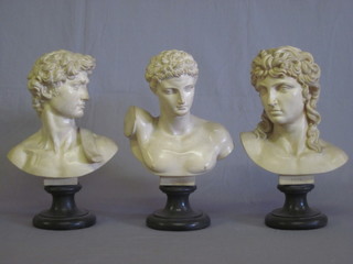 3 resin classical head and shoulder portrait busts of David, Erios and Ermes, the reverses marked G Ruggeri 12"   ILLUSTRATED