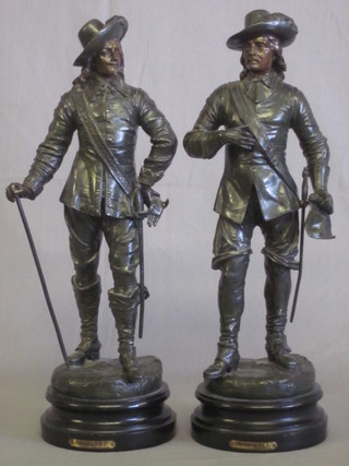 A handsome pair of Victorian spelter figures of Charles I and Cromwell 17"  ILLUSTRATED
