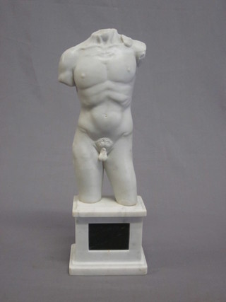 After the antique, a marble figure the torso and upper legs of a gentleman, base marked JBXC 13"