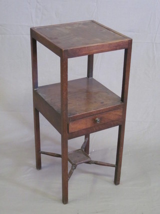 A Georgian square mahogany 2 tier wash stand fitted a drawer, the base with X framed stretcher 14"