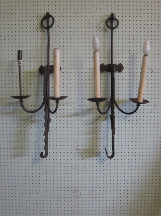 2 twin light wall brackets in the form of pot hangers