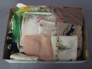A small collection of silk handkerchiefs, a pair of stockings etc