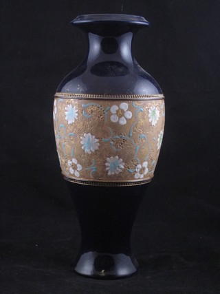 A Royal Doulton stoneware blue glazed club shaped vase, base marked Royal Doulton 10"
