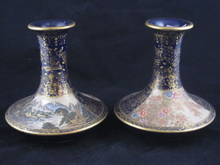 A pair of 19th Century Japanese Satsuma club shaped vases  decorated landscape, the base with seal mark 6 1/2"