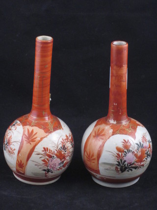A pair of Kutana club shaped specimen vases with floral  decoration 5"