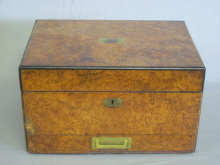 A Victorian rectangular figured walnut jewellery box with hinged  lid, the base fitted a drawer, the lid marked 24 Fleet Street, 12"