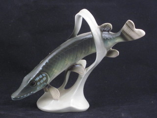 A Royal Dux figure of a diving fish, base with pink Royal Dux triangular mark 6"