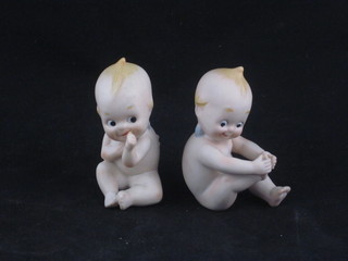 2 biscuit porcelain piano babies 3" - 1 with chip to thumb and toe