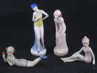 4 German biscuit porcelain figures of bathing beauties 6" - 3"