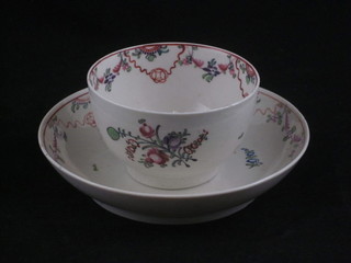 4 18th Century porcelain teabowls with floral decoration, 2 bowls cracked,