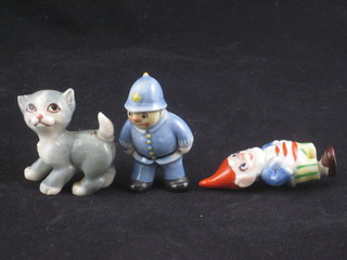 A Wade figure of standing Policeman 2", 1 other Noddy - leg missing, 1 other of a cat - tail f and r,