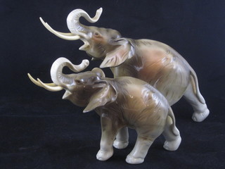 2 Royal Dux figures of standing elephants 8" and 5"
