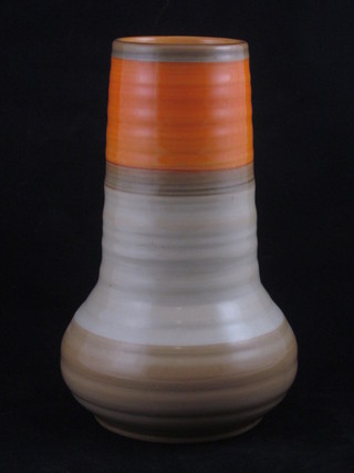 A Shelley orange and brown club shaped vase 8"