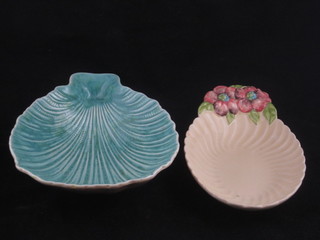 A turquoise Clarice Cliff shell shaped dish, base marked Clarice Cliff 969 9" and 1 other Clarice Cliff dish