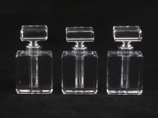 3 square Art Deco style glass scent bottles 2 1/2"